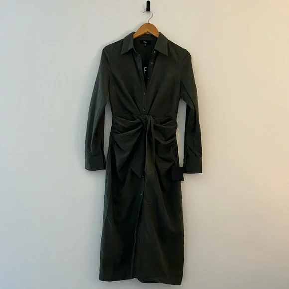 Lulus | Dresses | Olive Green Suede Buttonup Tiefront Midi Dress | Poshmark